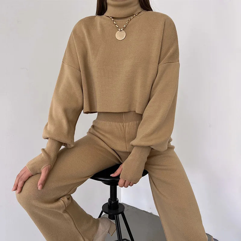 Autumn Winter High-Neck Hoodie Set Two-Piece Outfit