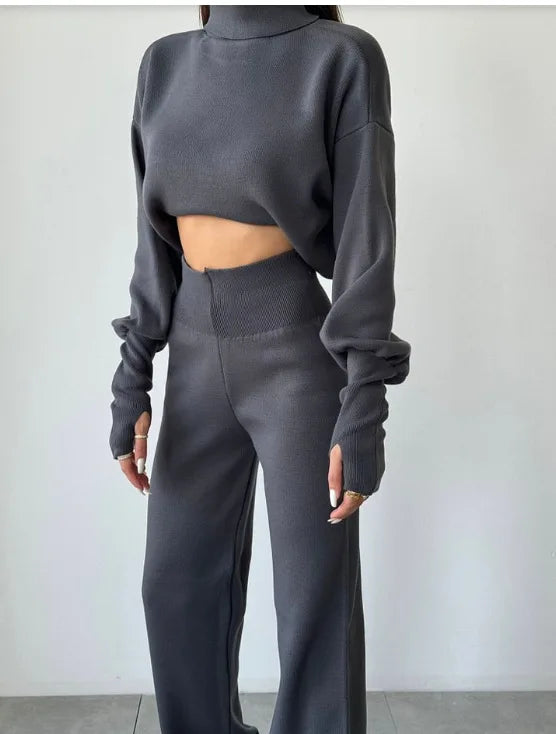 Autumn Winter High-Neck Hoodie Set Two-Piece Outfit