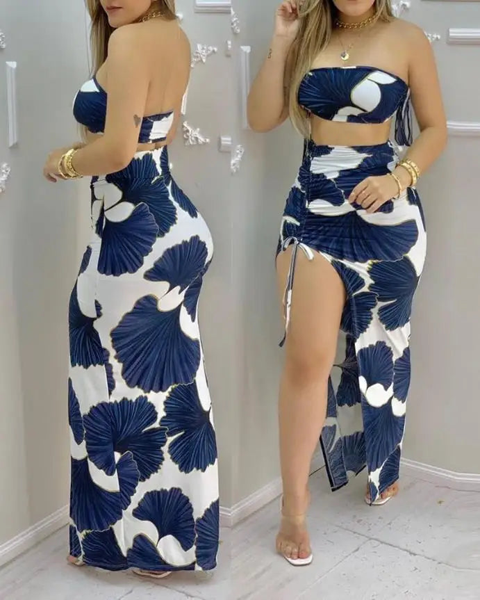 Ginkgo Print Strapless